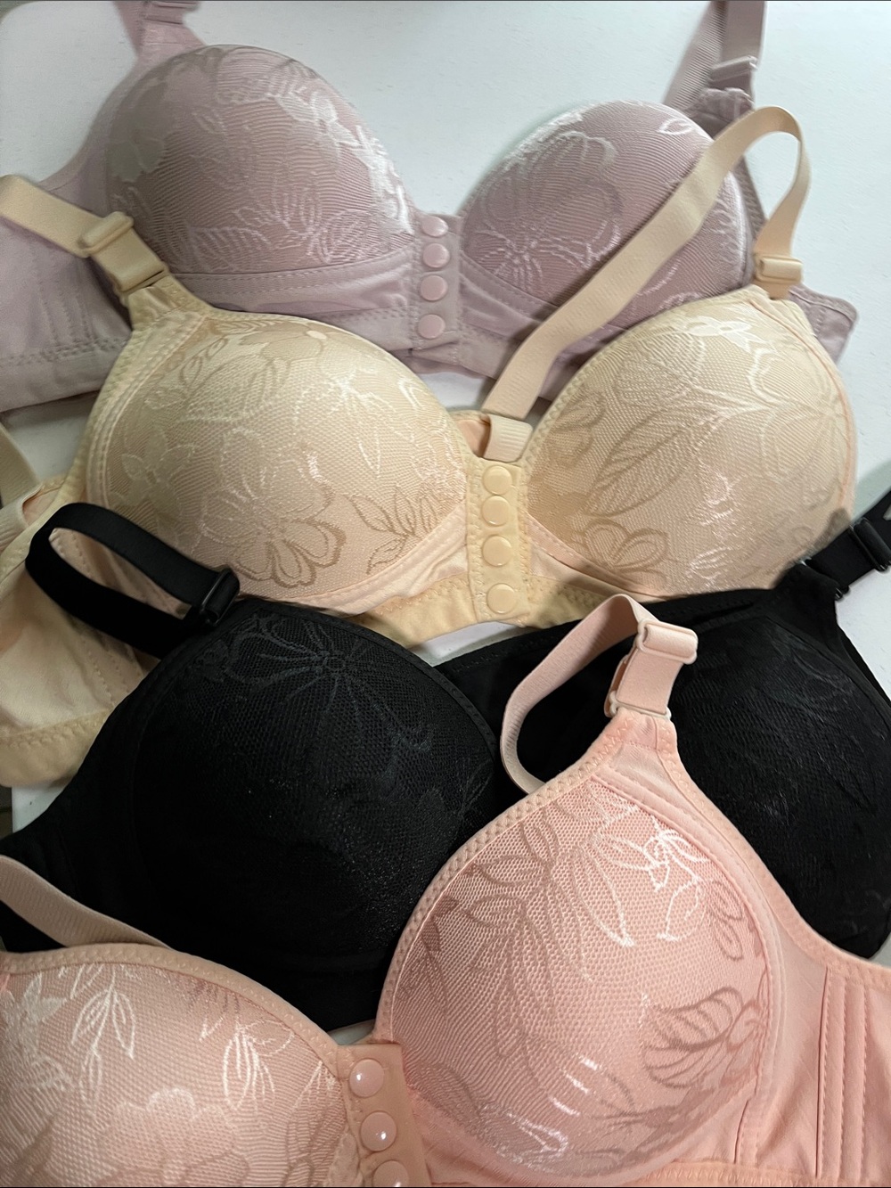 Amazon Women’s Floral Lace Comfort Bra Set - Pink, Cream, Black, Mauve - Picture 2 of 5